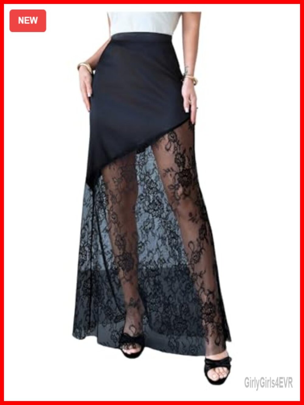 Satin Lace Maxi Skirt Sheer Silk High Waist Y2K Party Long Skirt